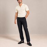 Premium Basketweave Knit Polo – Ecru