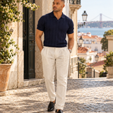 Premium Stripe Knit Polo Midnight Blue
