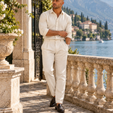 Classic Pinstripe Cotton Shirt – Ivory & Navy